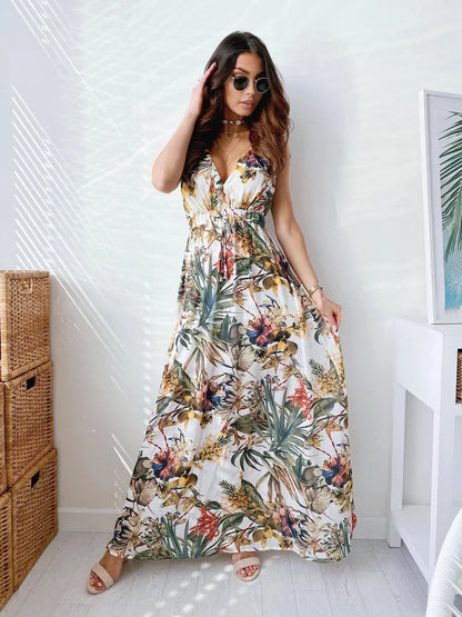 Boho V-Neck Backless Maxi Dress