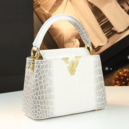 Crocodile Pattern Leather Shell Bag