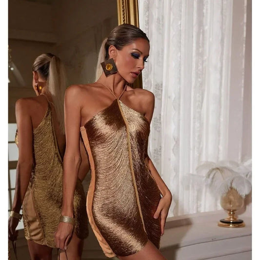 Fringe V-Neck Mini Dress