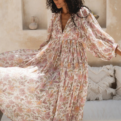 Floral V-Neck Swing Dress