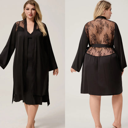 Plus Size Patchwork Lace 2PCS Robe Set