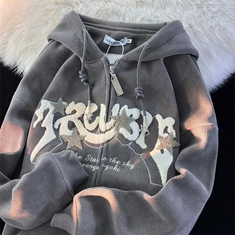 Embroidered Zip-Up Hoodie