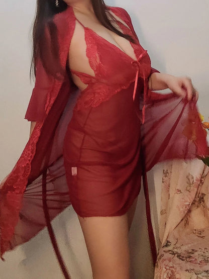 Summer Mesh Lace See-Through Slip Dress