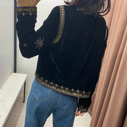 Embroidered Velvet Cardigan