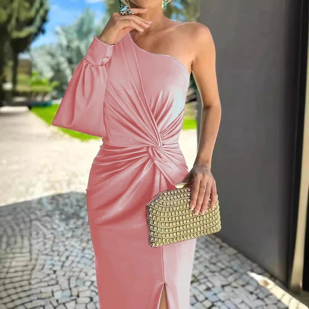 One Shoulder Draped Maxi Dress