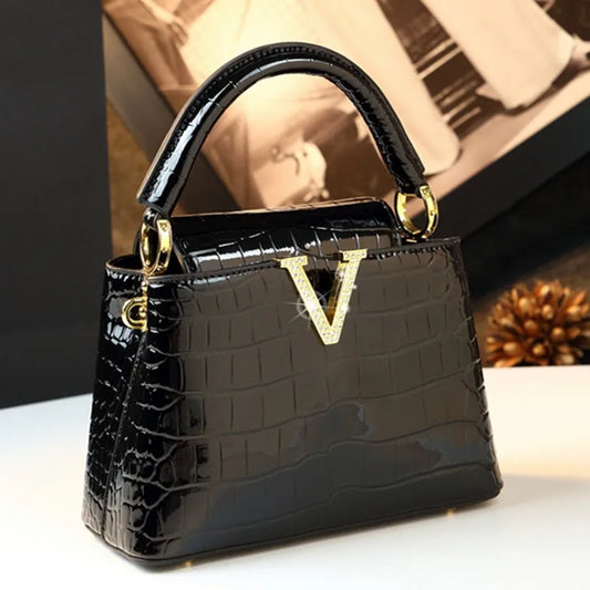 Crocodile Pattern Leather Shell Bag