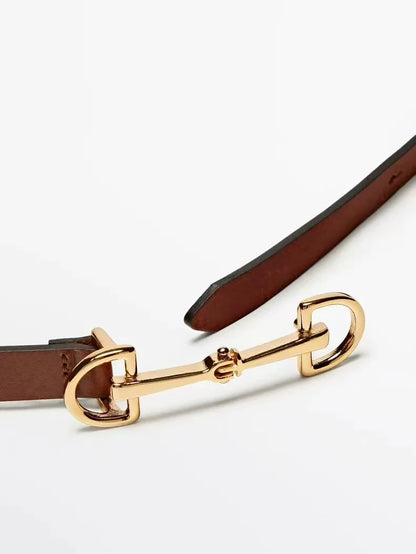 Thin Genuine Leather Belt with Metal Buckle