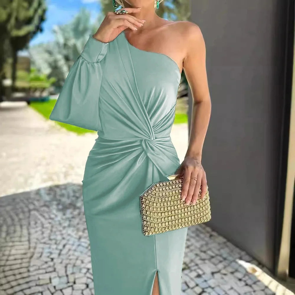 One Shoulder Draped Maxi Dress