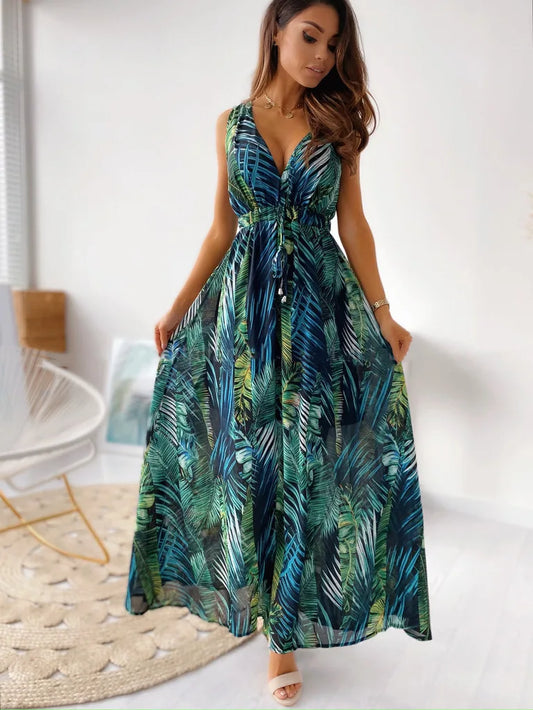 Boho V-Neck Backless Maxi Dress