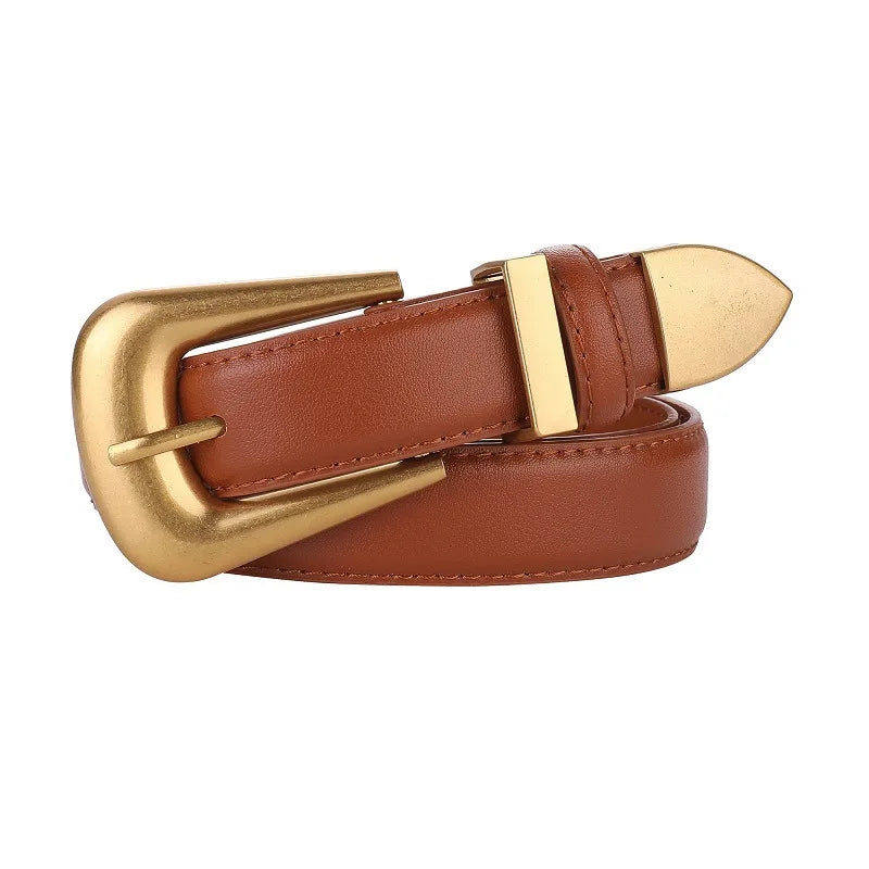 Burgundy Leather Belt with Gold Buckle