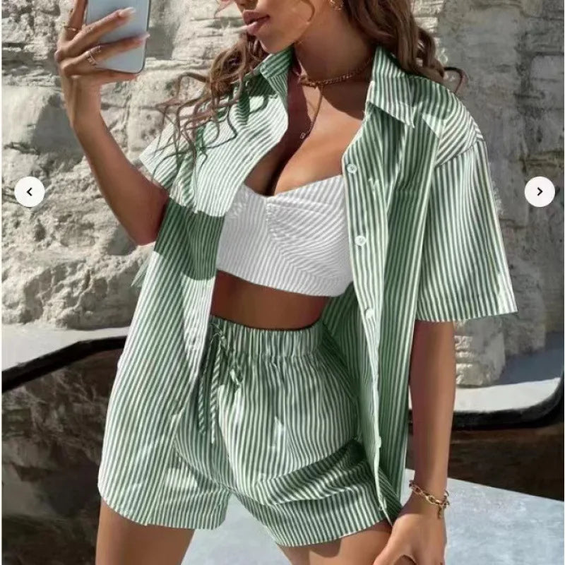 Striped Shirt Shorts Set