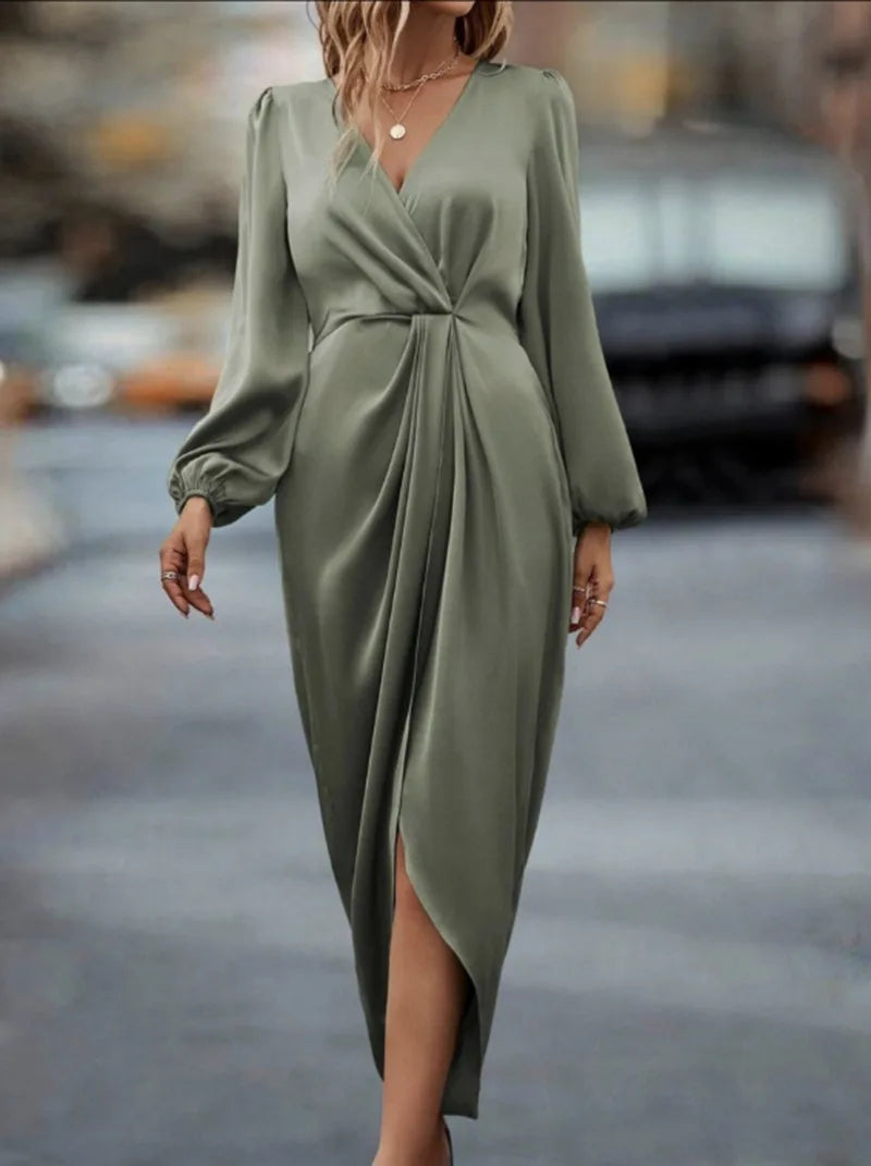 V-Neck Long Sleeve Maxi Dress
