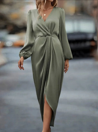 V-Neck Long Sleeve Maxi Dress