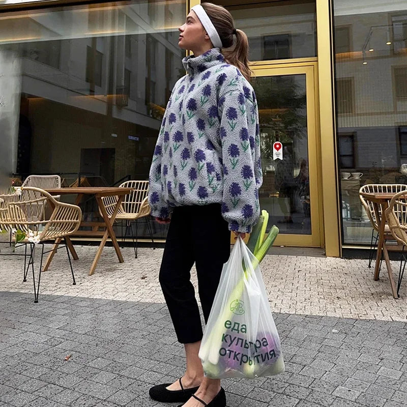 Floral Lamb Fur Hoodie