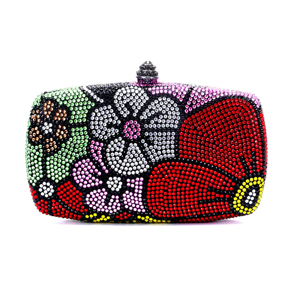 Women Floral Rhinestone Evening Clutch