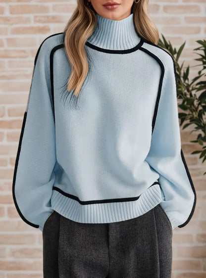 Color Block High Neck Sweater
