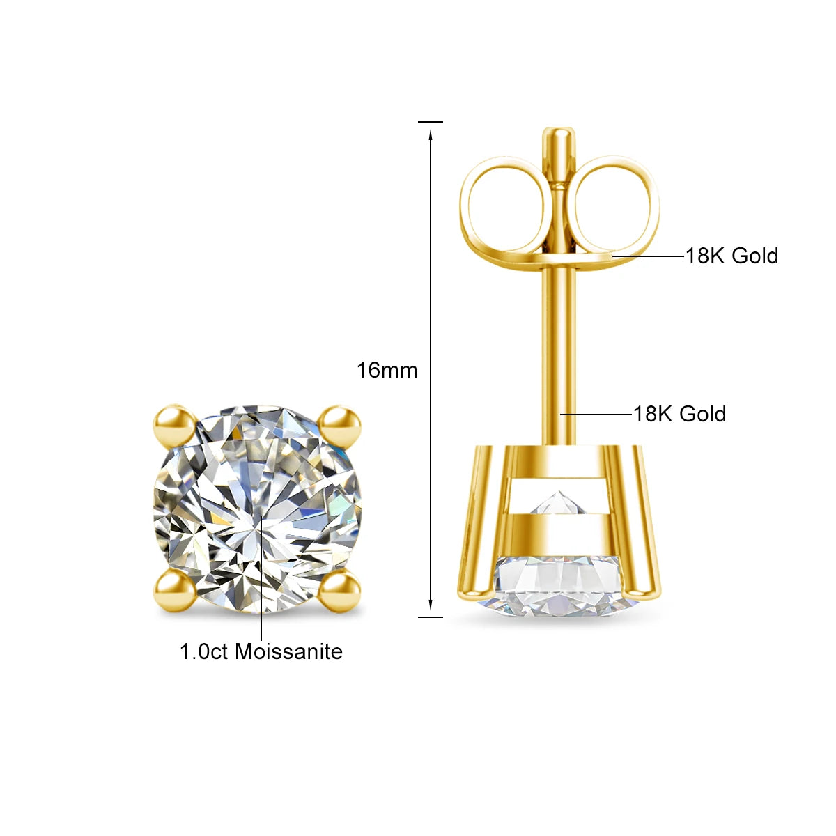 Szjinao 18K Gold Moissanite Stud Earrings