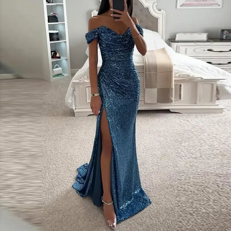 Luxury Sequins Sparkling Off-Shoulder Party Dress