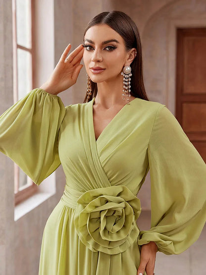 Elegant Floral Lantern Sleeve Dress