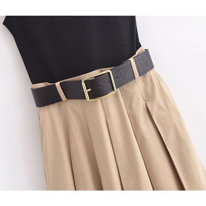 Pleated Belted Midi Dress