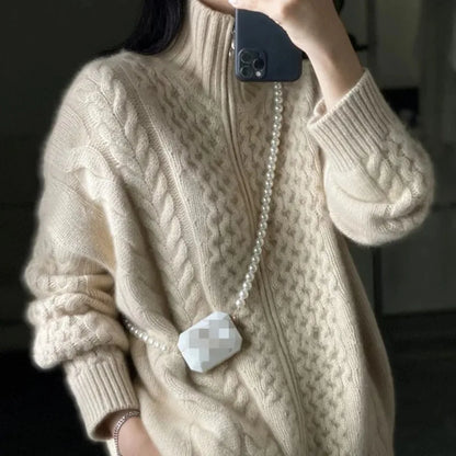 Thick Turtleneck Cashmere Cardigan
