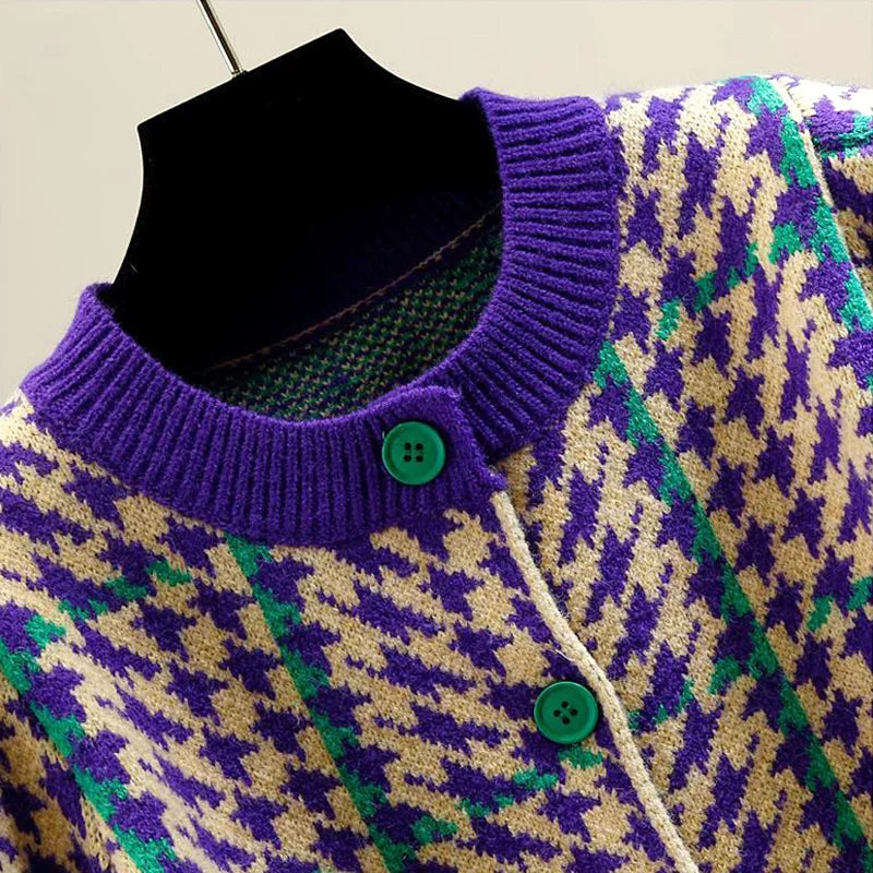 Vintage Houndstooth Knit Cardigan