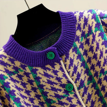 Vintage Houndstooth Knit Cardigan