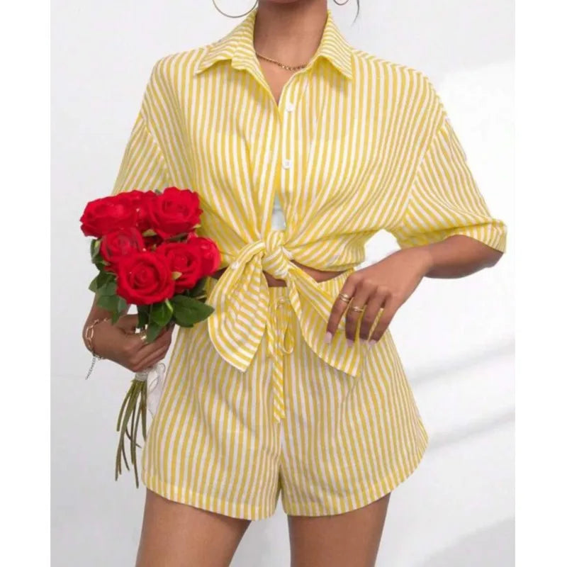 Striped Shirt Shorts Set