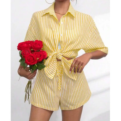 Striped Shirt Shorts Set