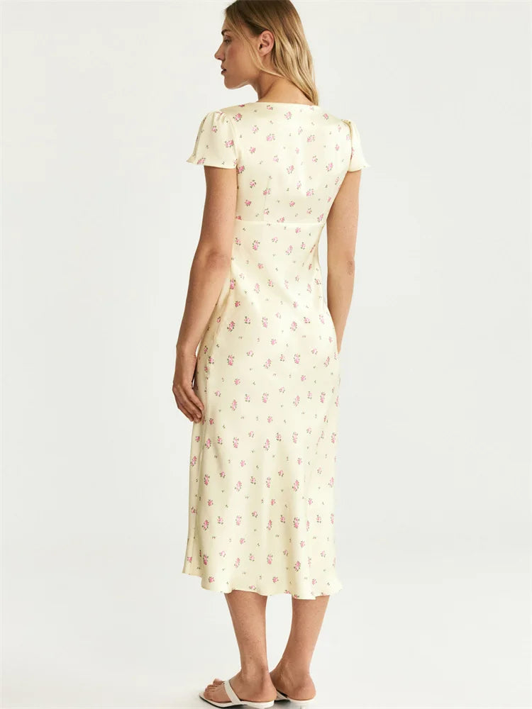 V-Neck Printed A-Line Dress