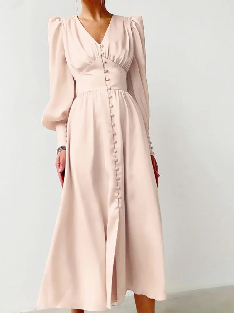 Elegant Satin A-Line Midi Dress