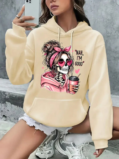 Skull Portrait Graphic Vintage Hoodie