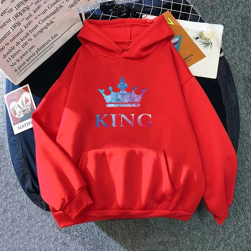 King Queen Print Couple Hoodies