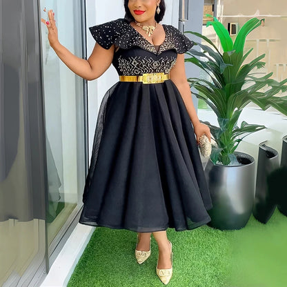 Elegant Ruffle Sleeve Party Dress