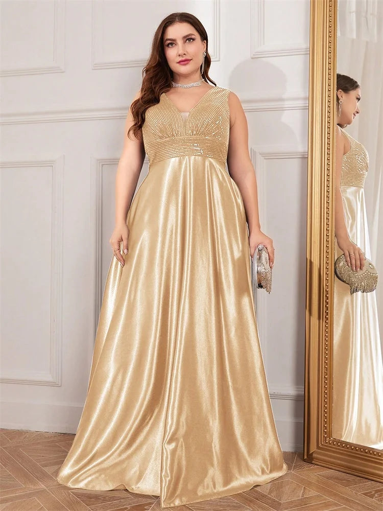 Plus Size Satin Sequin Evening Dress