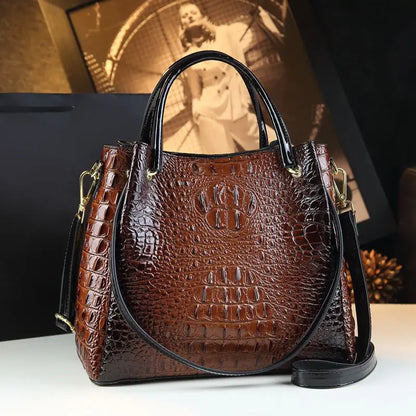 Genuine Leather Crocodile Print Tote Bag