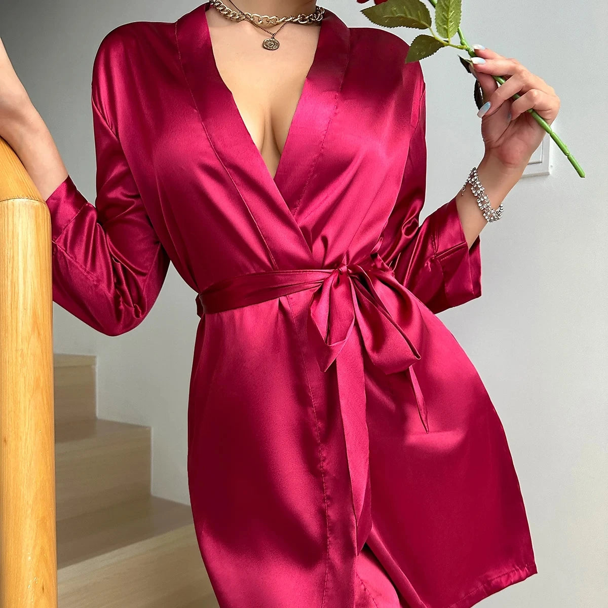 Women Summer Lace-Up Bathrobe