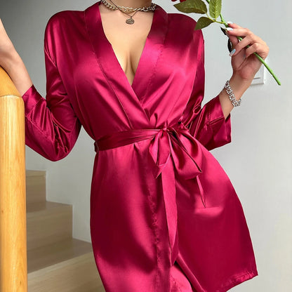 Women Summer Lace-Up Bathrobe