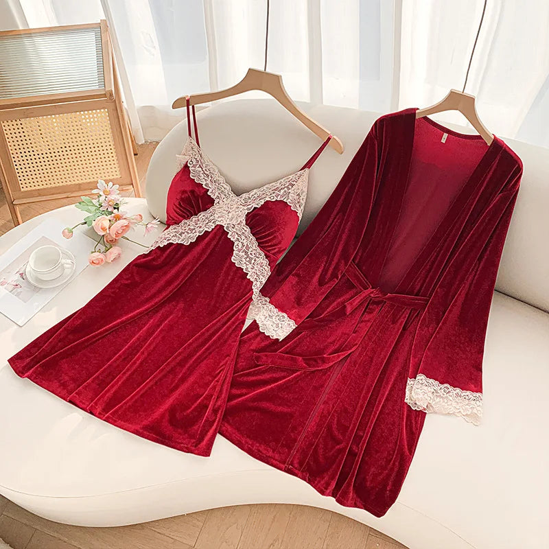 Women Velour Nightgown & Robe Set