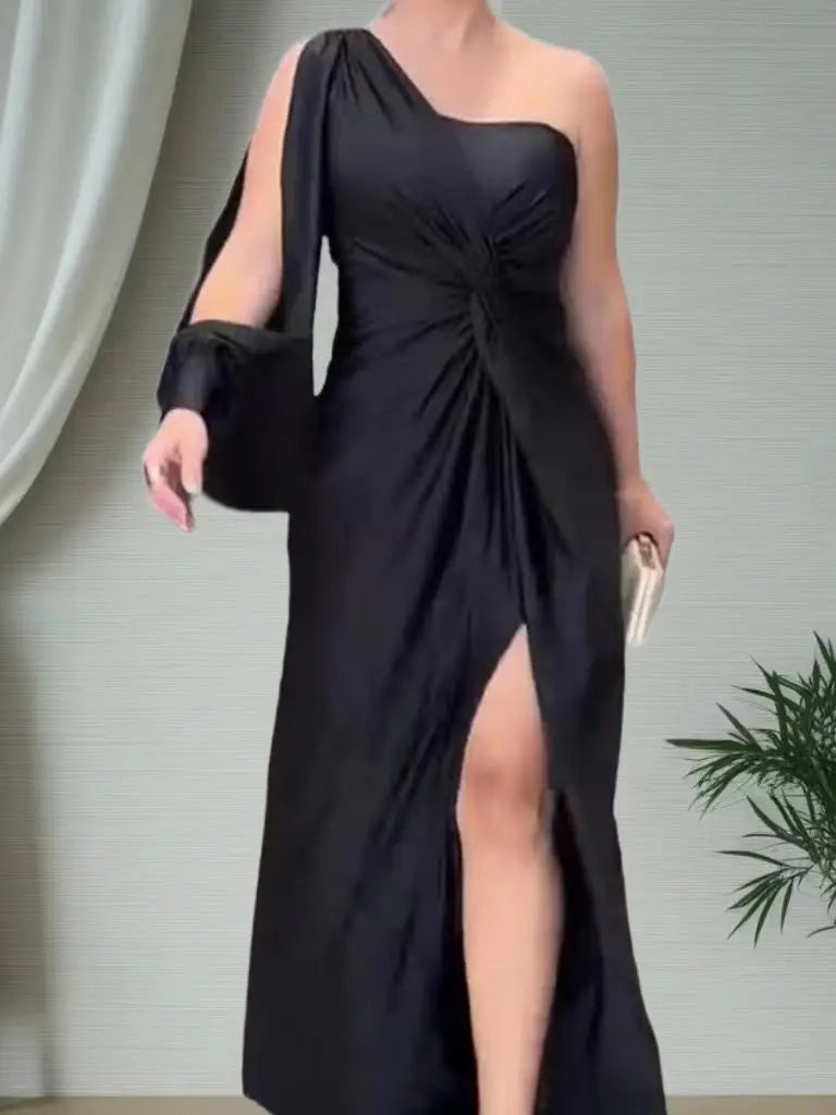 One Shoulder Draped Maxi Dress