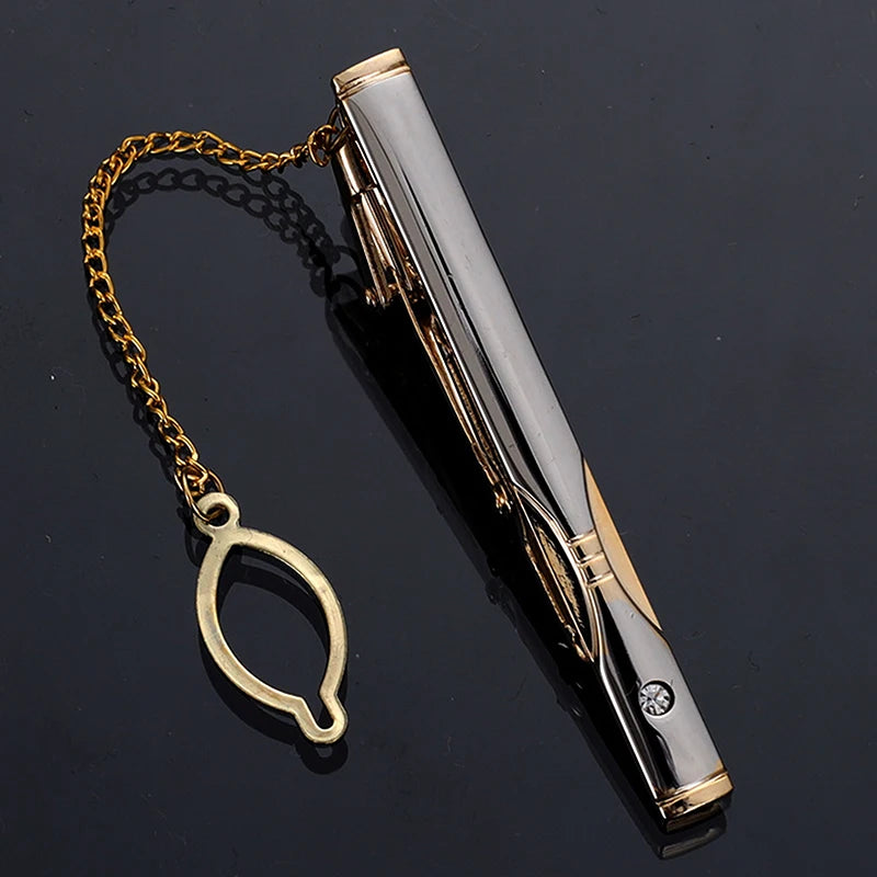 Gold Tie Clip With Chain