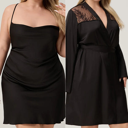 Plus Size Patchwork Lace 2PCS Robe Set