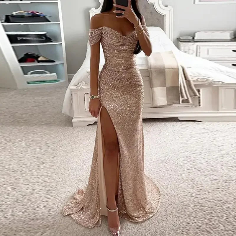 Luxury Sequins Sparkling Off-Shoulder Party Dress
