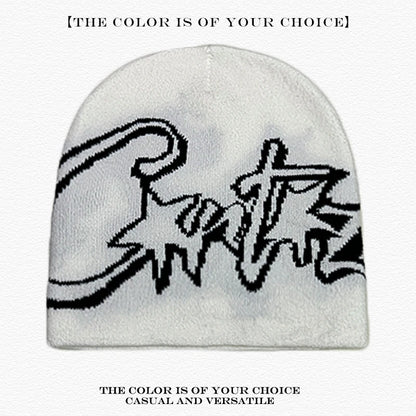 Leopard Print Letter Knit Beanie