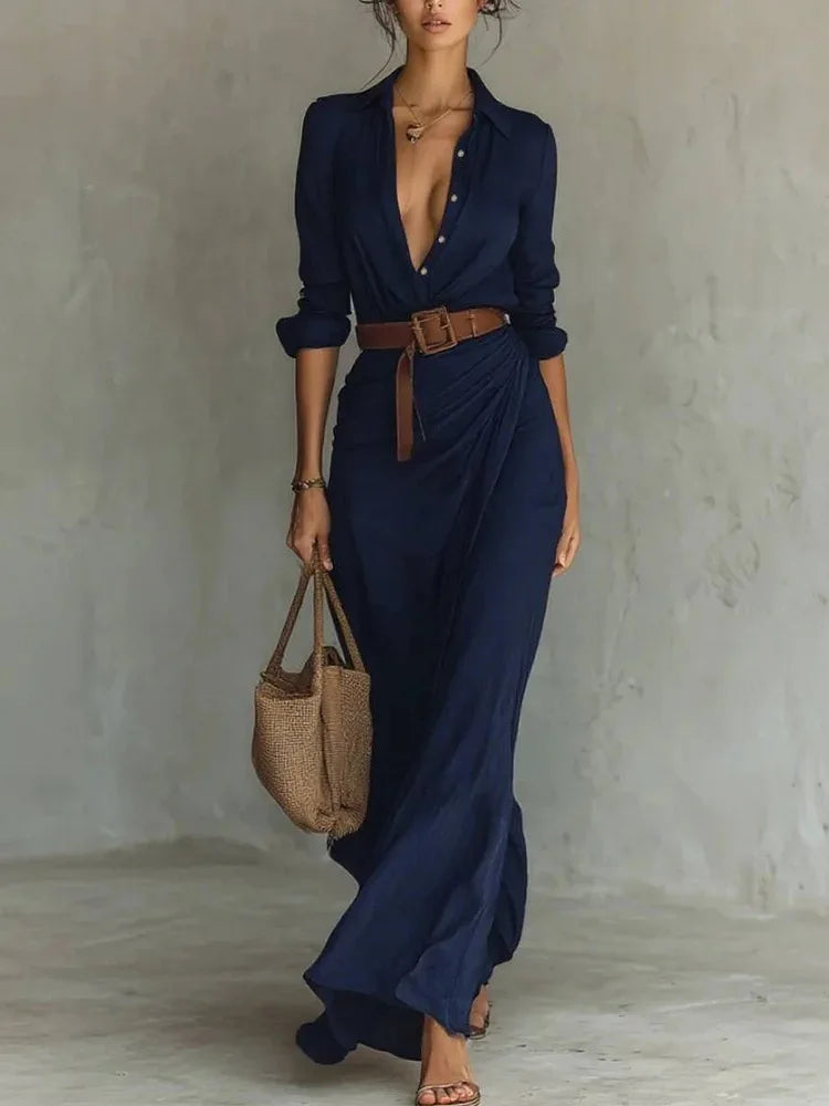 Elegant V-Neck Long Dress
