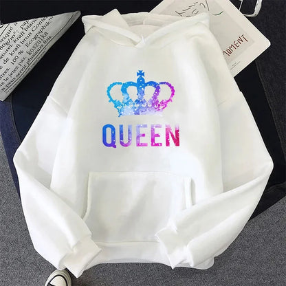 King Queen Print Couple Hoodies