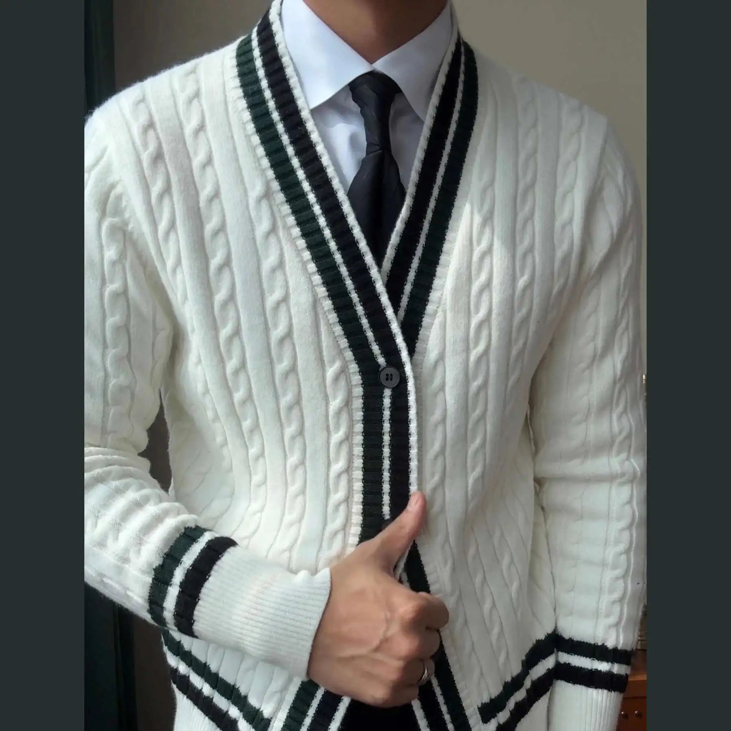 British Striped Knit Cardigan