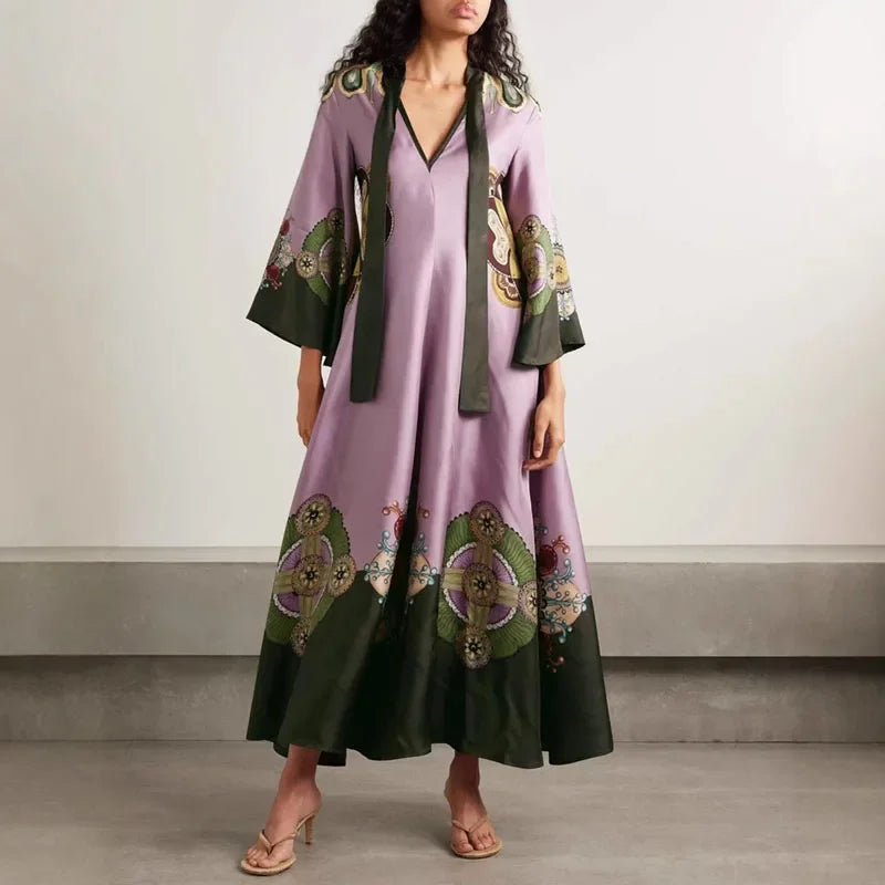 Vintage Bohemian V-Neck Maxi Dress