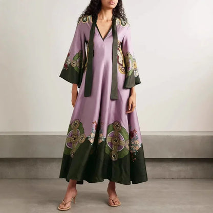Vintage Bohemian V-Neck Maxi Dress