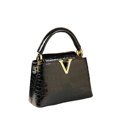 Crocodile Pattern Leather Shell Bag